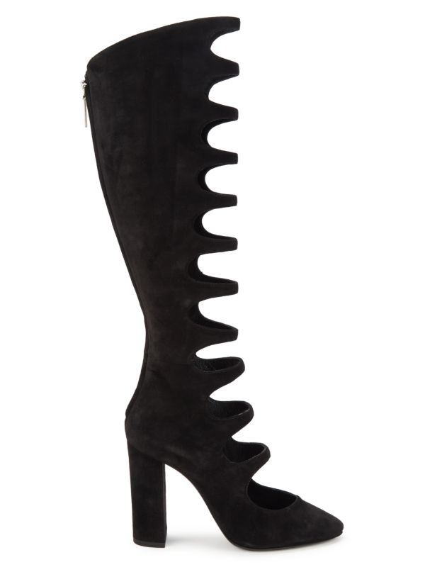 Saint Laurent Cutout Suede Knee High Boots